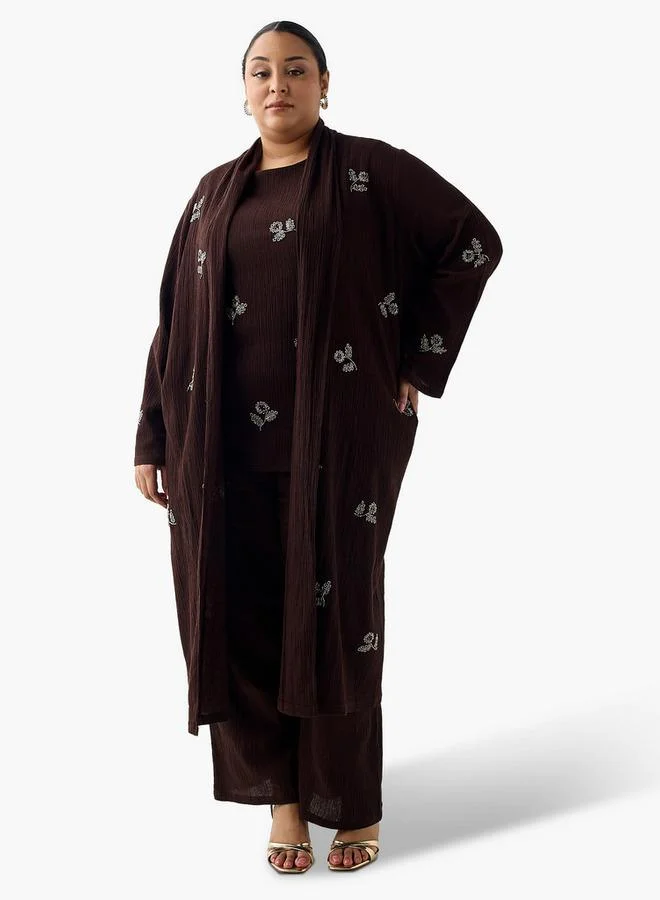  أولا بوبكن Ulla Popken Relaxed Fit Longline Shrug with Embellishments